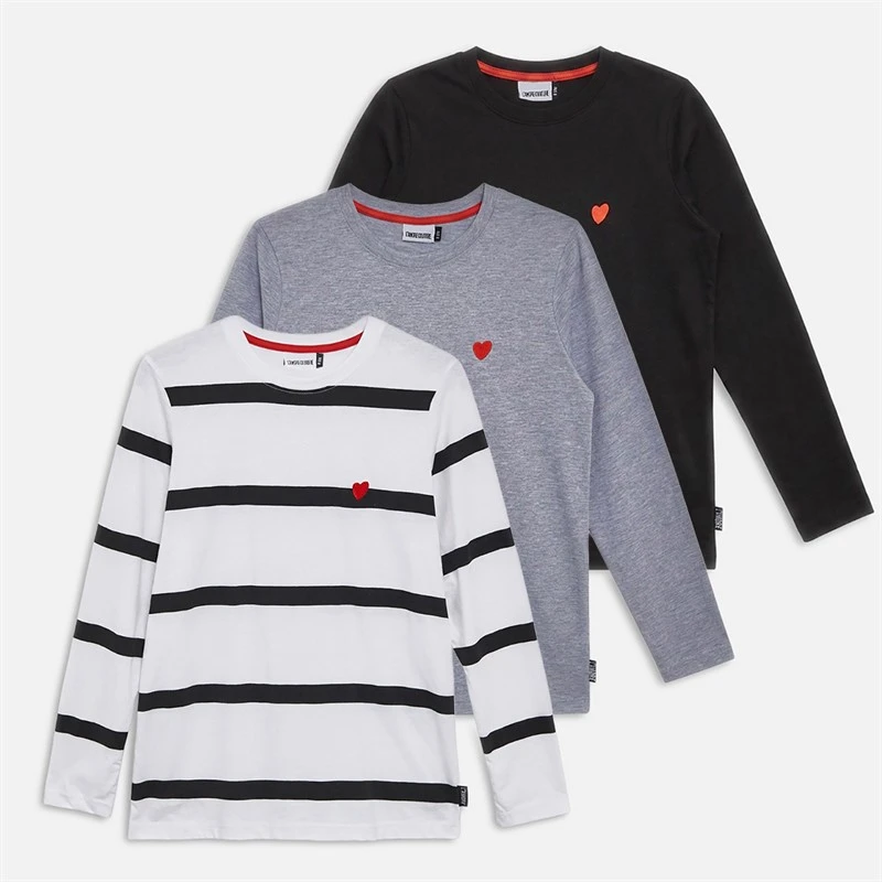 L'amore Couture Womens Esmeray Three Pack Long Sleeve T-Shirts Stripe/Light Grey Marl