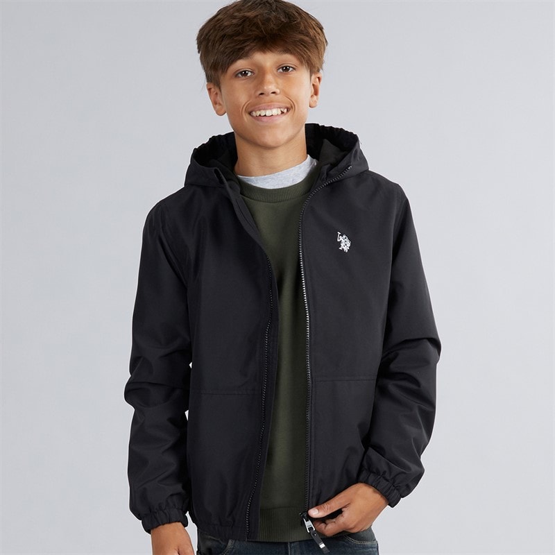 U.S. POLO ASSN. Boys Micro Fleece Lined Windbreaker Jacket Black/Bright White DHM Black Bright White Dhm