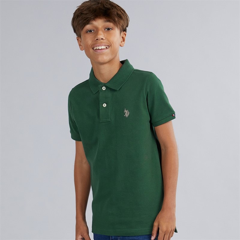 U.S. POLO ASSN. Boys DHM Pique Polo Shirt Pine Needle Pineneedle