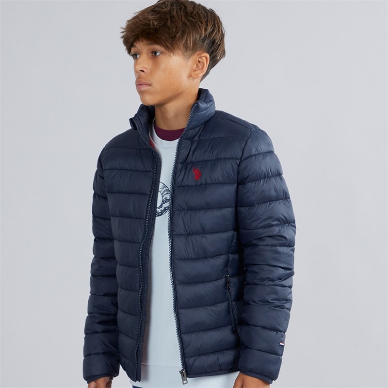 U.S. POLO ASSN. Boys Lightweaight Quilted Jacket Dark Sapphire Navy/Haute Red Dhm