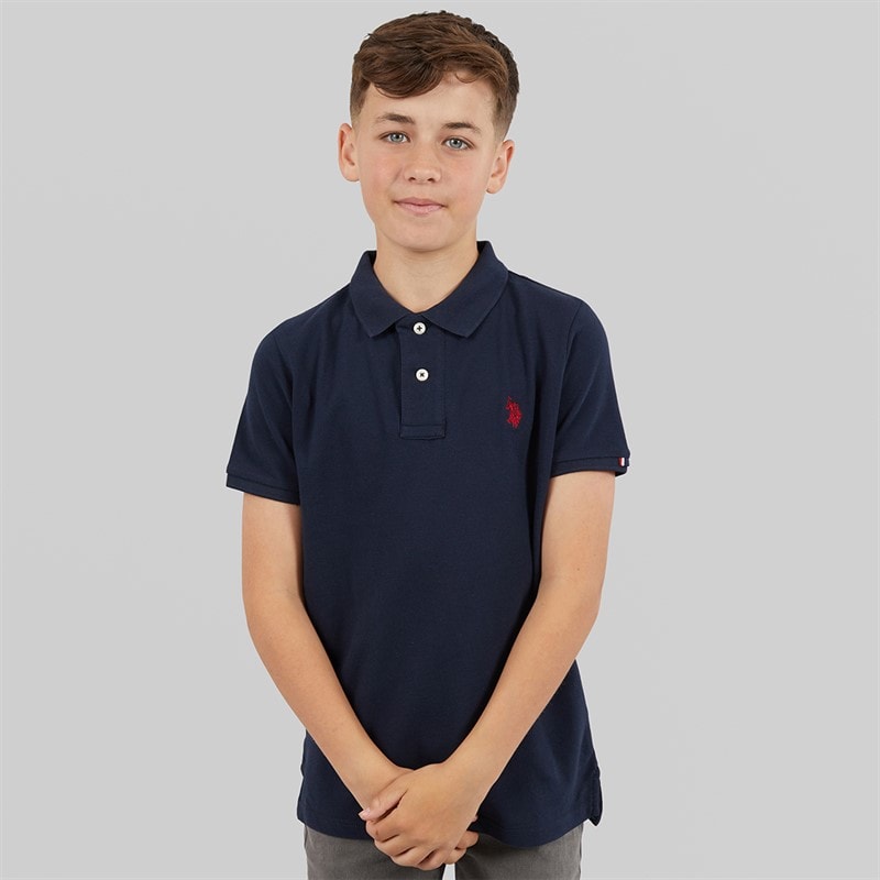 U.S. POLO ASSN. Boys DHM Pique Polo Shirt Dark Sapphire Navy/Haute Red Dhm