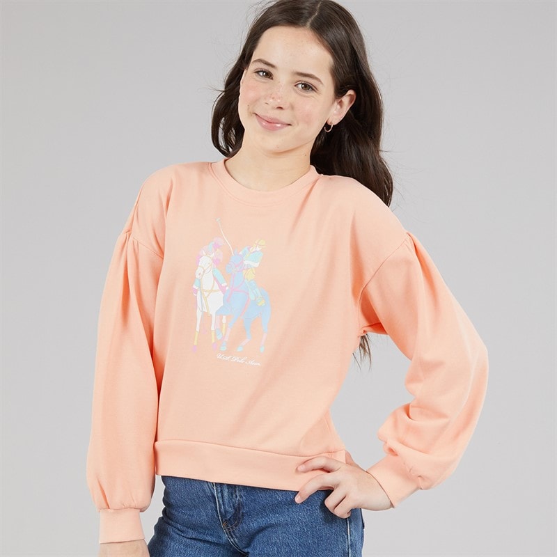 U.S. POLO ASSN. Girls Puff Sleeve DHM Graphic Sweatshirt Peach Nectar