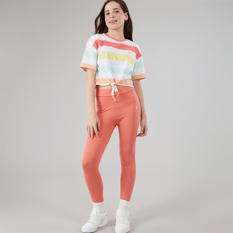 U.S. POLO ASSN. Girls Stripe T-Shirt And Leggings Set Sugar Coral