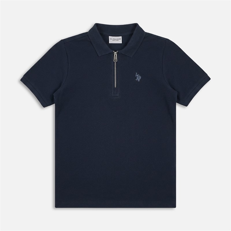 U.S. POLO ASSN. Boys Flat Pile Texture Zip Polo Shirt Dark Sapphire Navy/Moonlight Blue Dhm