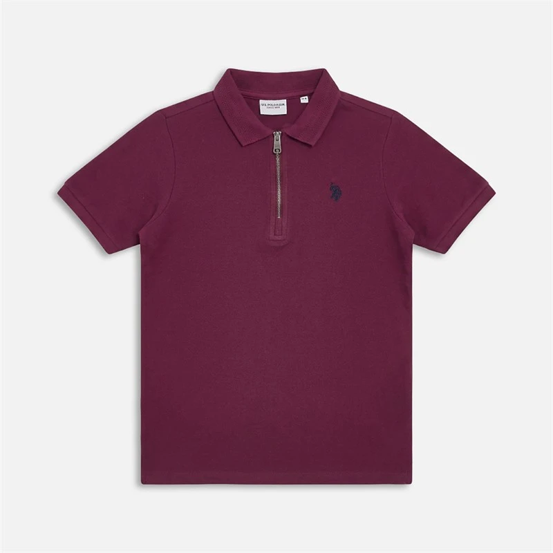 U.S. POLO ASSN. Boys Flat Pile Texture Zip Polo Shirt Grape Wine