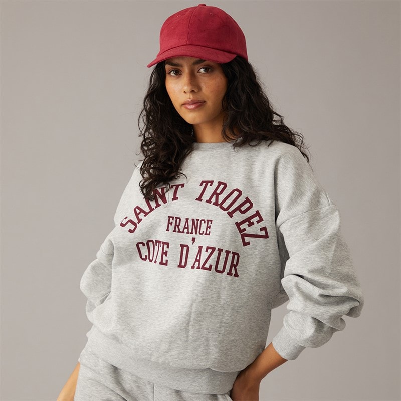 JJXX Womens Merle Crew Sweatshirt Light Grey Melange Print Saint Tropez