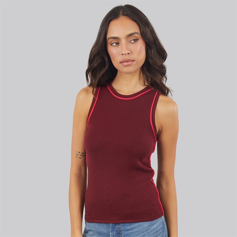 JJXX Womens Evelyn Knitted Vest Carbernet/Barberry