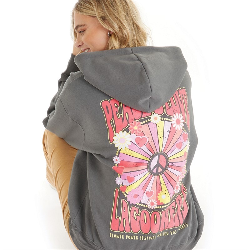 Lagooners Womens Peace And Love Hoodie Charcoal