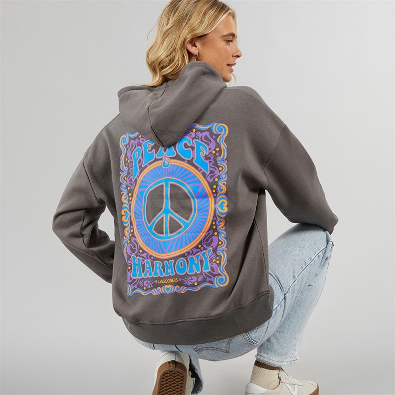Lagooners Womens Peace And Harmony Hoodie Charcoal