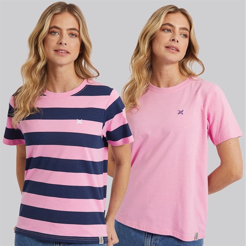 Lagooners Womens Oxbow Two Pack T-Shirts Pink/Navy