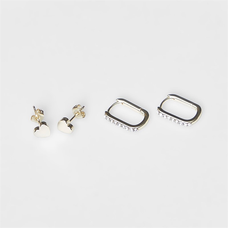 RADLEY Womens Stone Set Huggie Hoops And Heart Stud Two Pack Earrings 18ct Gold Plated