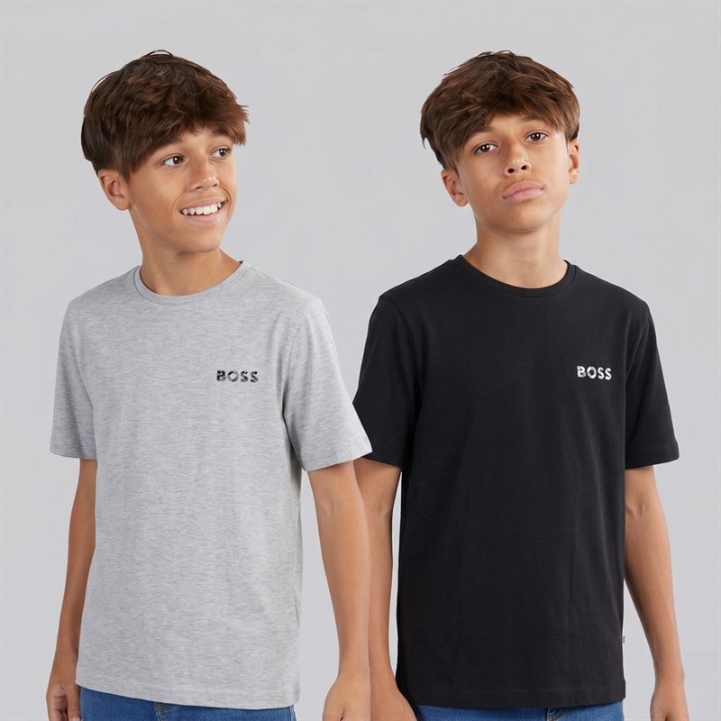 BOSS Boys Two Pack T-Shirts Black/Grey Marl